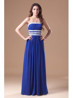 Chiffon Strapless Floor Length Column Embroidered Prom Dress