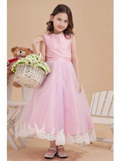 Satin and Mesh Jewel Ankle-Length Ball Gown Flower Girl Dress
