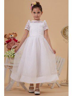 Taffeta and Tulle Jewel Ankle-Length A-Line Flower Girl Dress