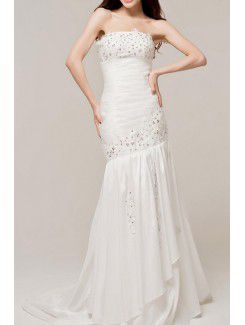 Satin Strapless Sweep Train Mermaid Wedding Dress with Sequins