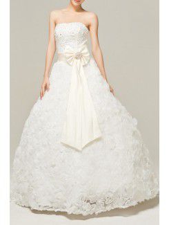 Satin Strapless Floor Length Ball Gown Wedding Dress with Sequins