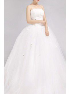 Satin Strapless Floor Length Ball Gown Wedding Dress with Crystal