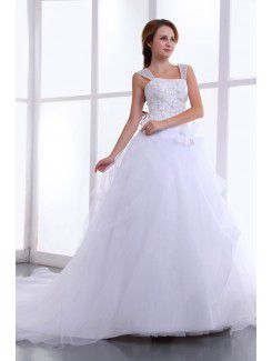 Organza Square Court Train A-Line Wedding Dress