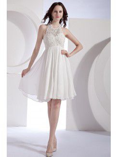 Organza and Chiffon Halter Knee-Length Column Wedding Dress with Sequins