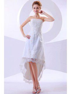 Lace Strapless Asymmetrical A-line Wedding Dress with Embroidered