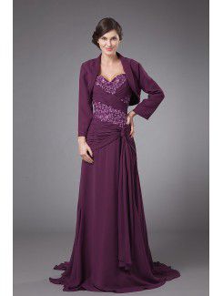 Chiffon Straps Sweep Train A-line Mother Of The Bride Dress with Jacket