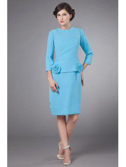 Chiffon Jewel Knee-Length Sheath Mother Of The Bride Dress with Three-quarter Sleeves