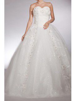 Net Sweetheart Floor Length Ball Gown Wedding Dress with Sequins