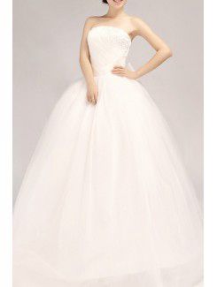 Satin Strapless Floor Length Ball Gown Wedding Dress with Beading