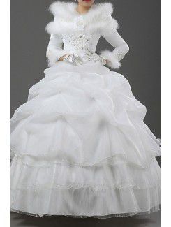 Satin Jewel Floor Length Ball Gown Wedding Dress with Handmade Flowers