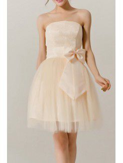Organza Strapless Short Ball Gown Evening Dress with Bow