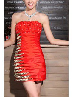 Taffeta Strapless Short Sheath Cocktail Dress with Crystal