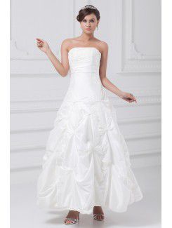 Taffeta Strapless Ankle-Length A-line Embroidered Wedding Dress