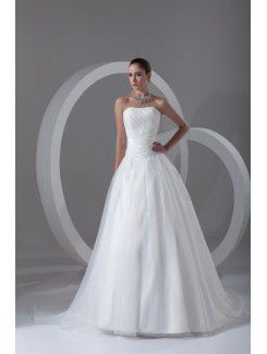 Organza Scoop Sweep Train A-line Wedding Dress