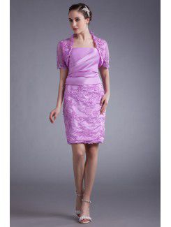 Satin and Net Strapless Short Sheath Embroidered Cocktail Dress with Jacket