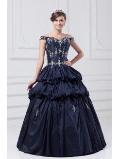 Taffeta Off-the-Shoulder Floor Length Ball Gown Embroidered Prom Dress